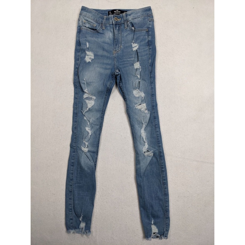 Hollister High Rise Super Skinny Jeans Size 0 S Distressed Womens Light‎ Blue